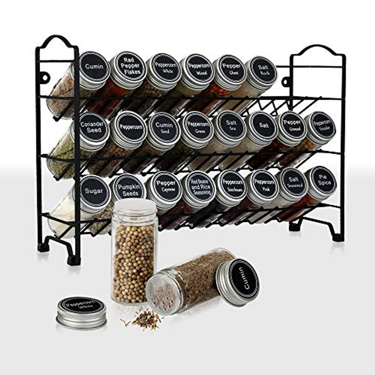 SWOMMOLY Spice Rack Organizer with 36 Empty Spice Jars, 396 Labels & Funnel