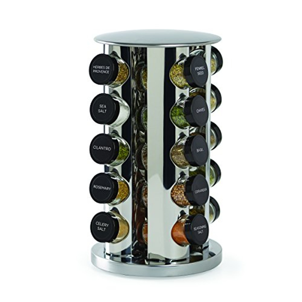 Kamenstein 16 Jar Ellington Revolving Countertop Spice Rack with Lift &  Pour Caps and Spices Included, FREE Spice Refills for 5 Years: Black and