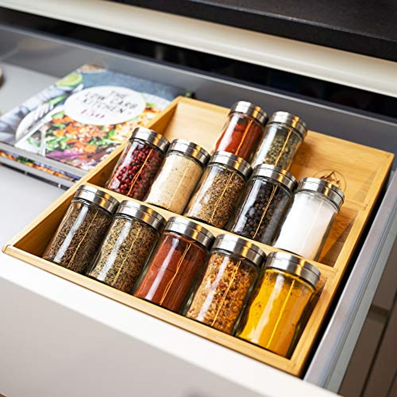 Pinnacle Cookery Bamboo Spice Rack Organizer for Countertop - Eco Friendly Seasoning  Organizer 3-Tier Spice Shelf 