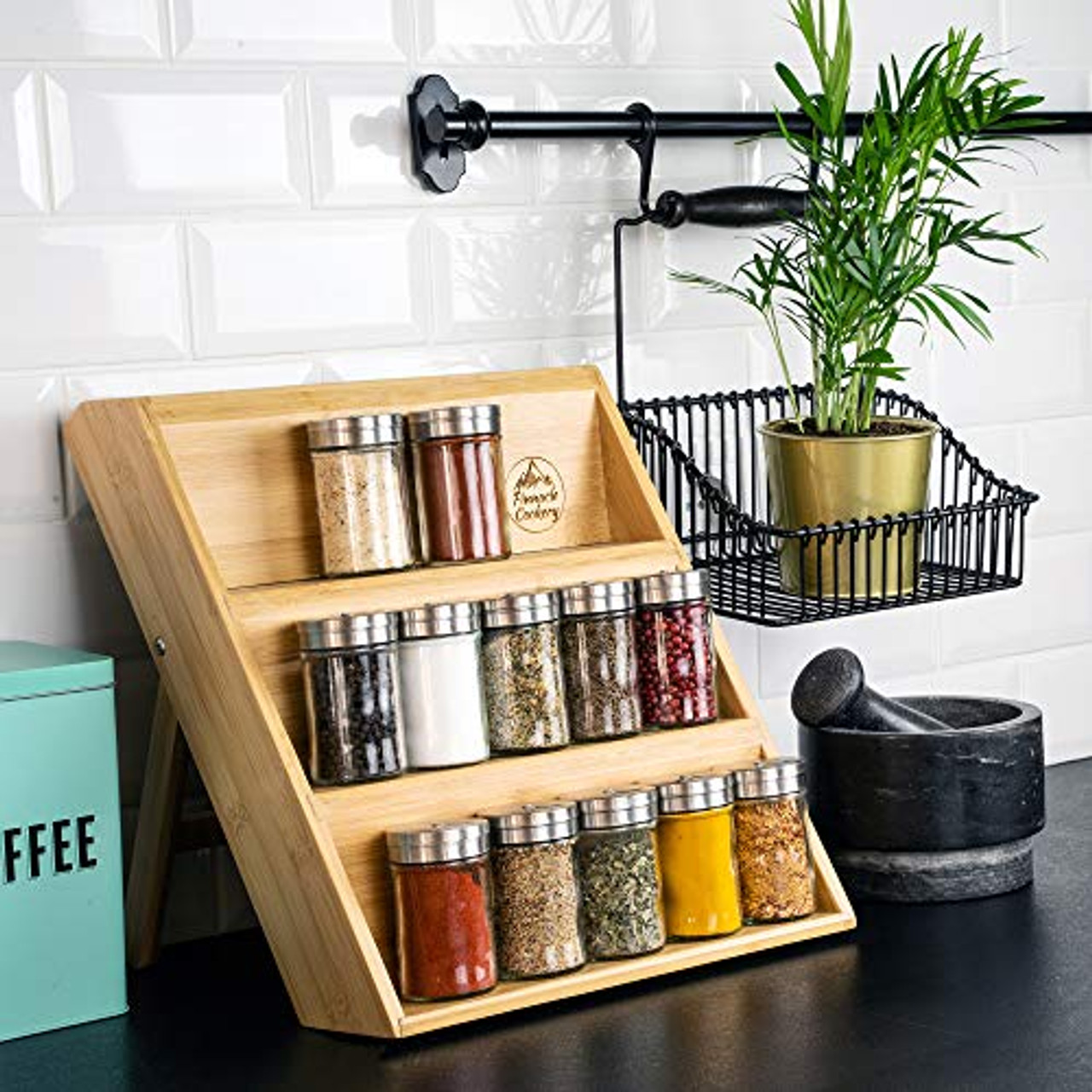 Bamboo Spice Rack Storage Shelves-3 tier Standing pantry Shelf