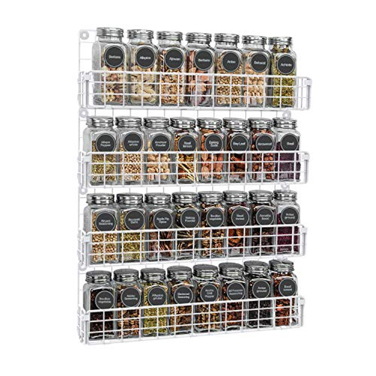 Spice Racks Organizer Wall Mounted 4 Tier Stackable Iron Wire Hanging Season Shelf Storage Racks Great for Kitchen and Pantry Storing Spices