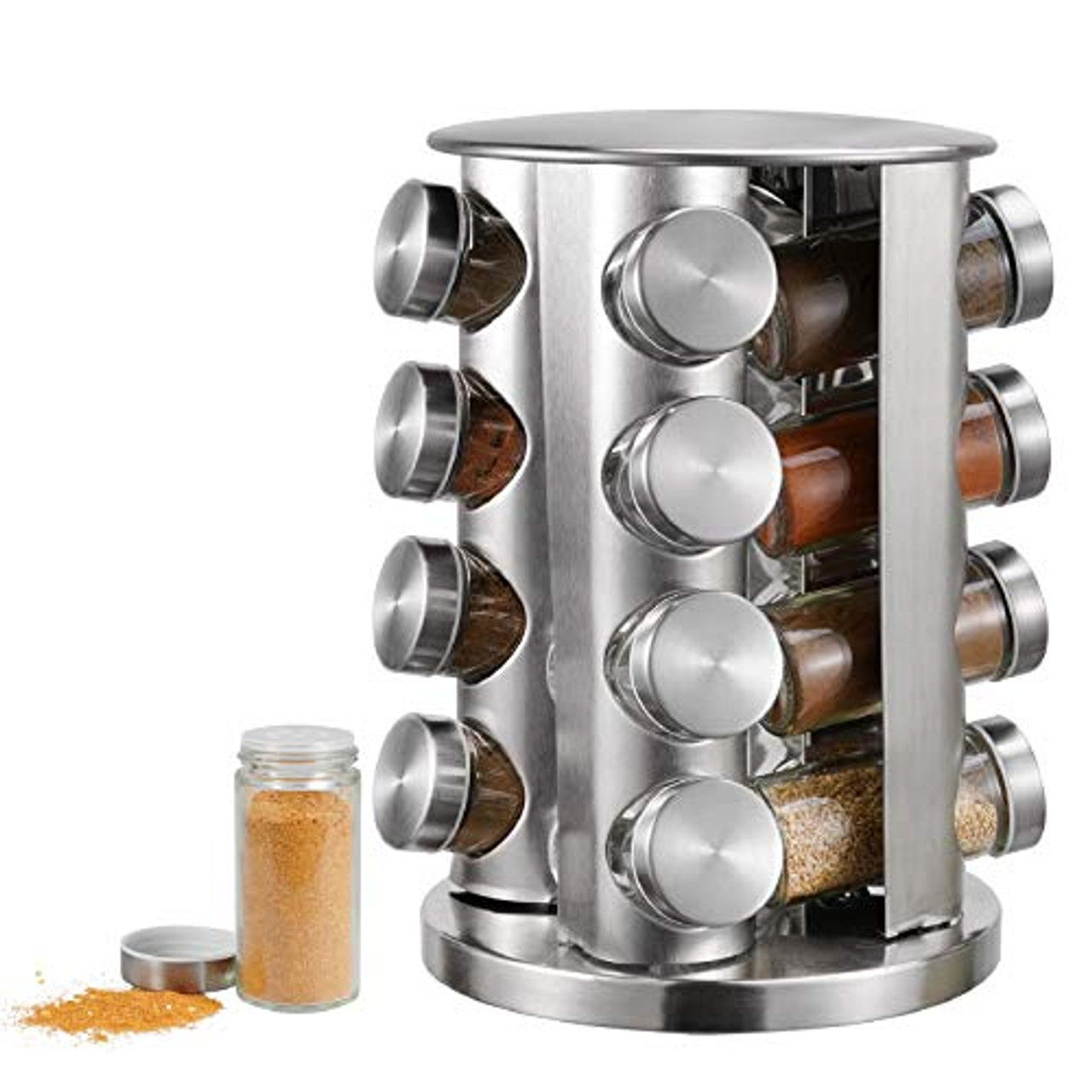 16-Jar Revolving Countertop Spice Rack with Free Spice Refills for 5 Years