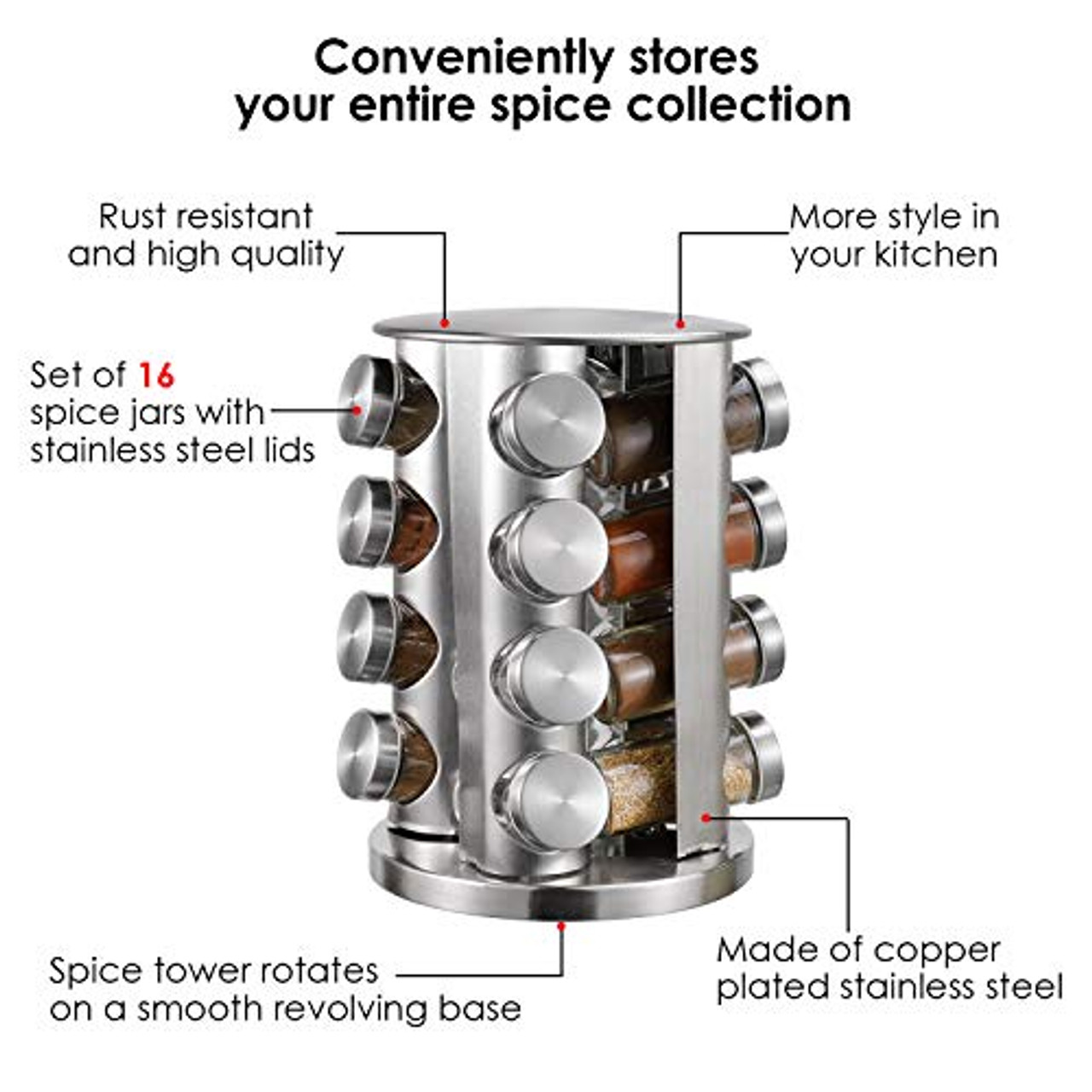 Spice Rack kitchen rack with 16 Set of Spice Jars Round