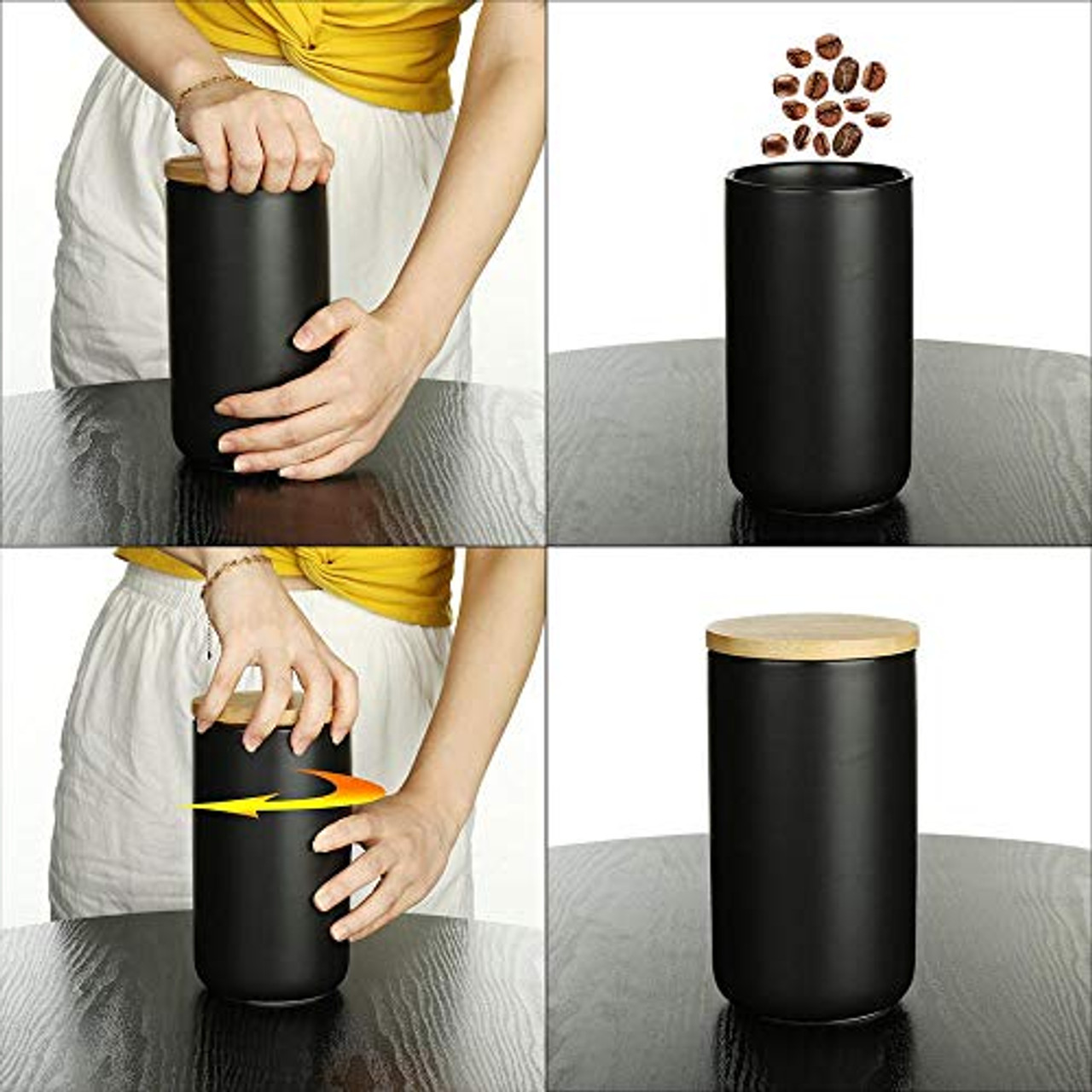 Ceramic Large Food Storage Jar with Airtight Seal Bamboo Lid