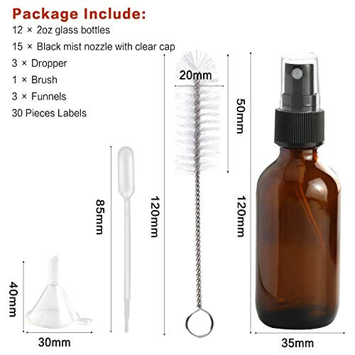Glass Spray Bottles, 24Pack 2oz Amber Glass Spray Bottle Set Fit