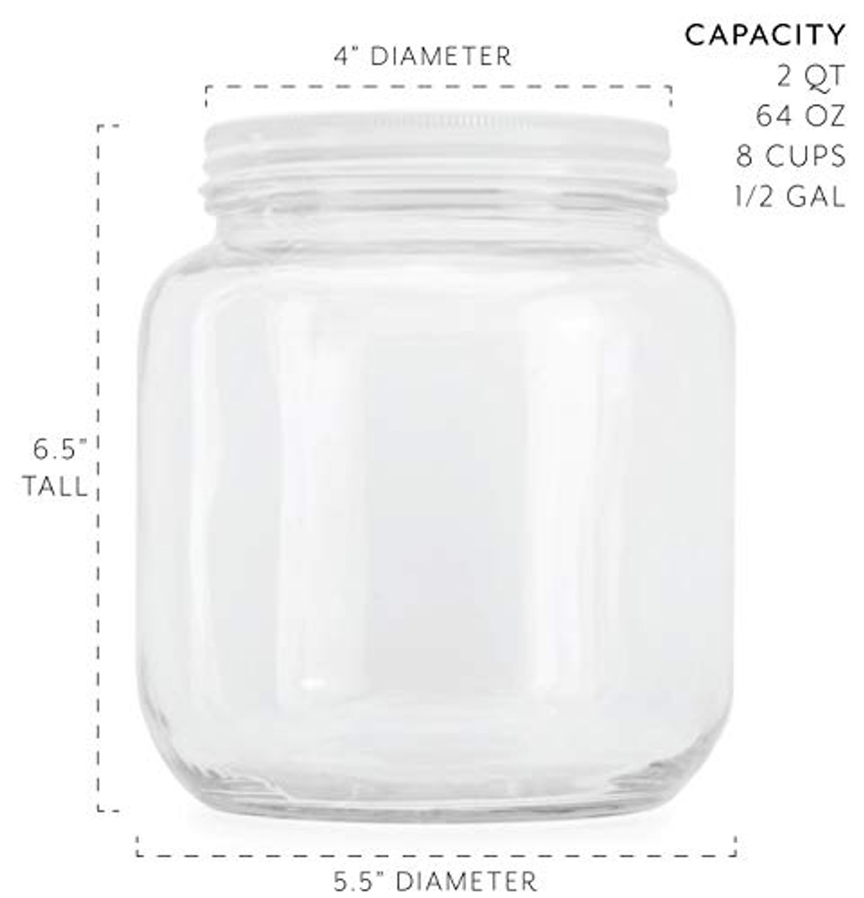 Stock Your Home 64 Oz Glass Jar with Plastic Airtight Lid (2 Pack) - Half  Gallon Glass