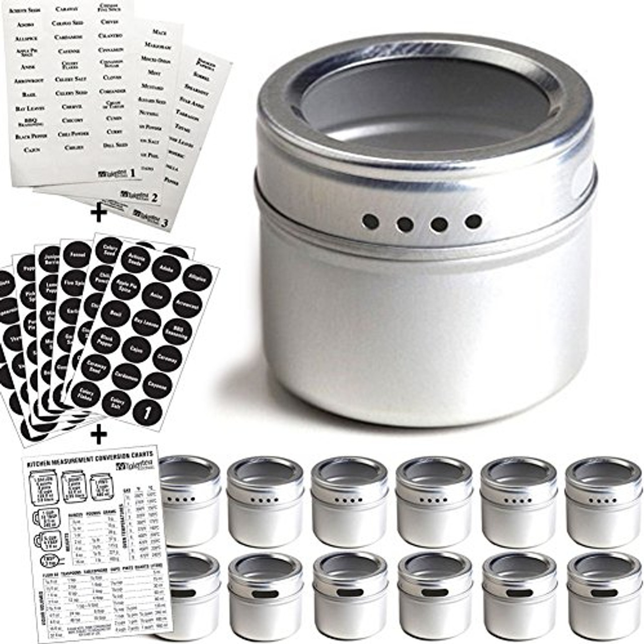 12 Magnetic Spice Tins and 2 Types of Spice Labels. 12 Storage Spice  Containers, Magnetic Spice