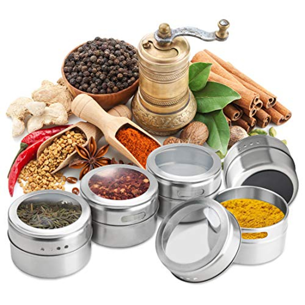 Magnetic Spice Tins 12pcs Stainless Steel Magnetic Spice Container Magnetic Spice Jars Easy to Clean and Rust Free Includes 120 Labeling Stickers