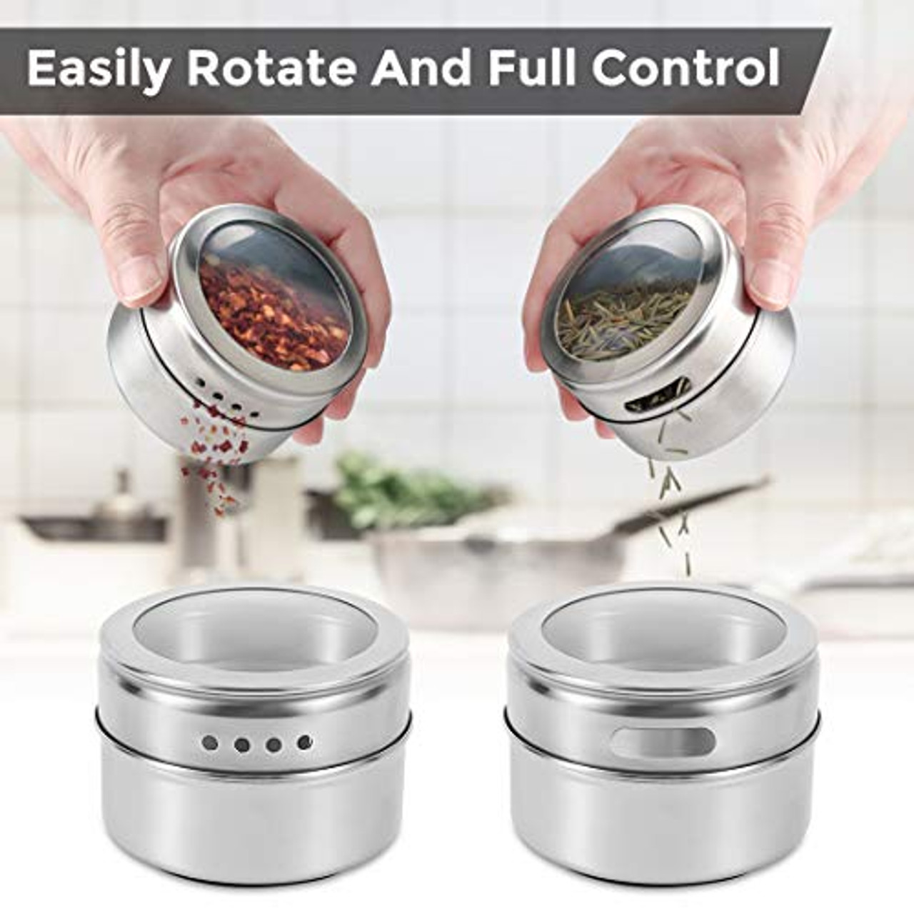 Magnetic Spice Tins 12pcs Stainless Steel Magnetic Spice Container Magnetic Spice Jars Easy to Clean and Rust Free Includes 120 Labeling Stickers