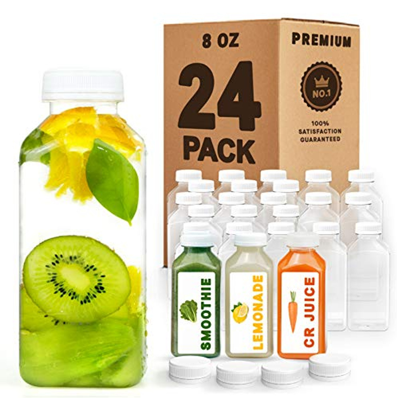 DEAYOU 24 Pack Plastic Juice Bottle, 8 OZ Empty Clear Beverage Bottle with  Cap, Mini Reusable Drink …See more DEAYOU 24 Pack Plastic Juice Bottle, 8