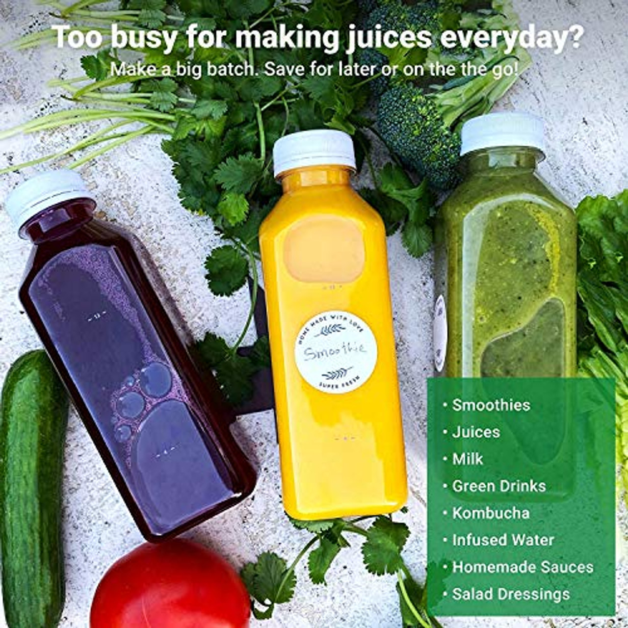 Plastic Juice Bottles With - Reusable Water Bottles With Lids For Juicing,  Smoothie, Milk & More - Clear Drink Containers For Fridge, Great Disposable  Bottles For Making Juice, Salad Dressing And Other