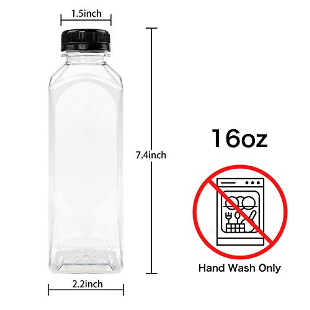 16 OZ Empty PET Plastic Juice Bottles - Pack of 35 Reusable Clear  Disposable Milk Bulk Containers with Black Tamper Evident Caps Lids