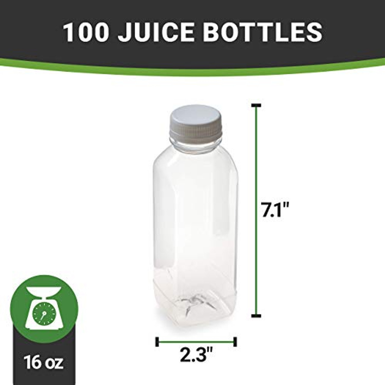 10 PACK] 8 OZ Clear Square Plastic Juice Bottles with Tamper