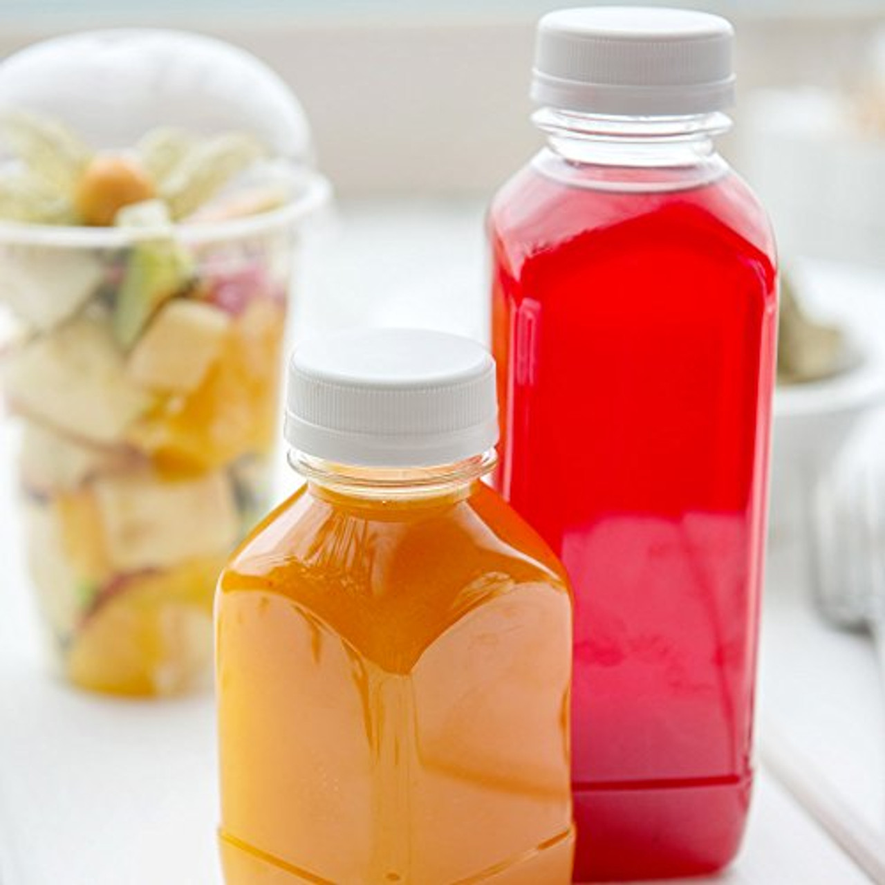 16-OZ Square Plastic Juice Bottles - Cold Pressed Clear Food Grade