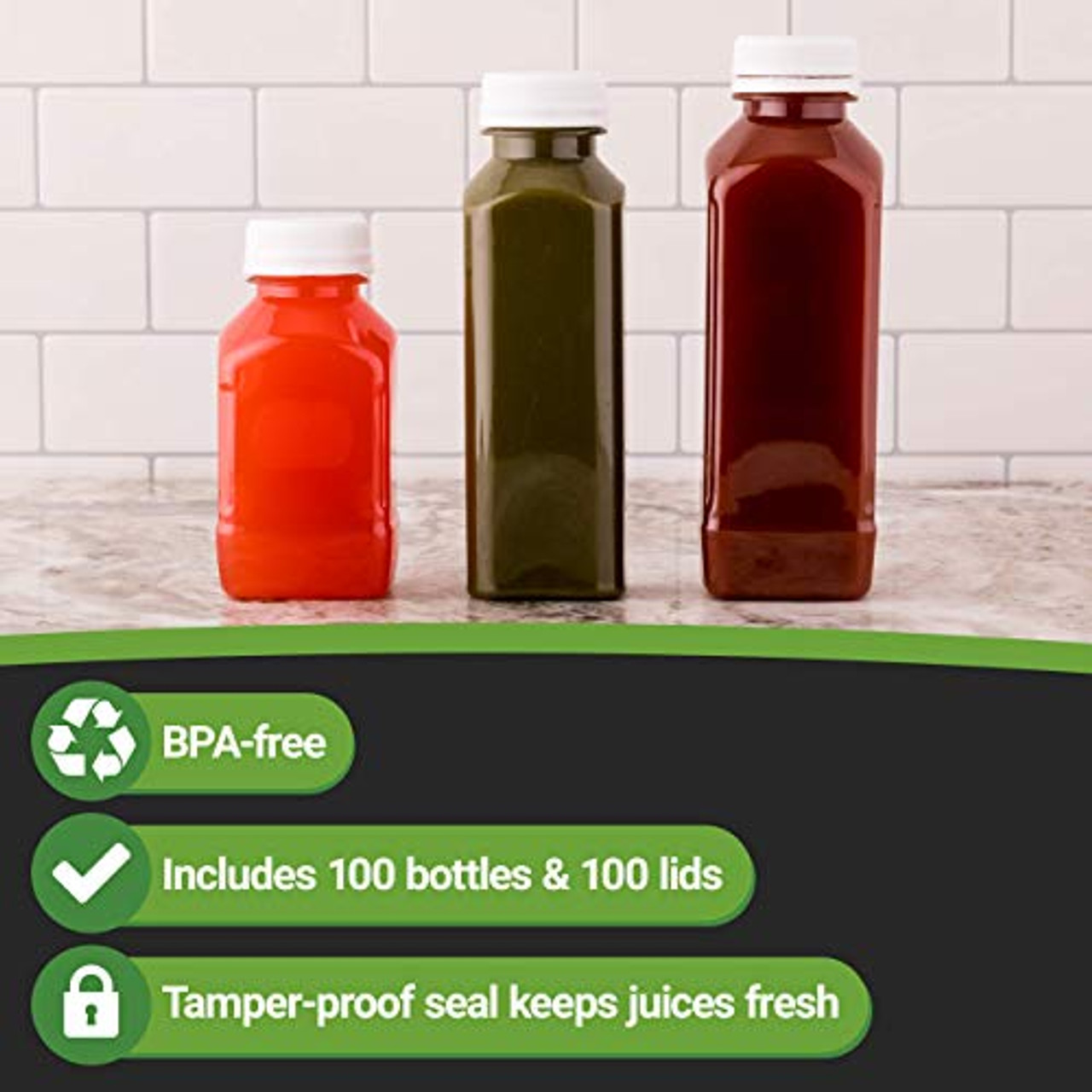 16oz Empty Clear Plastic Juice Bottles with Tamper Evident Caps