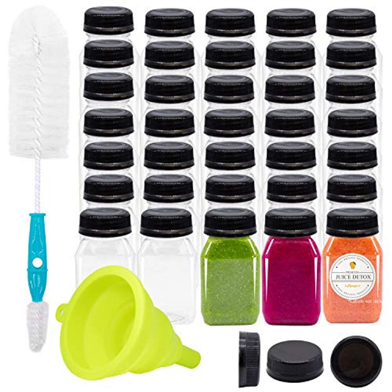 10packs Reusable PET Plastic Juice Bottles with Leak-Proof Lids