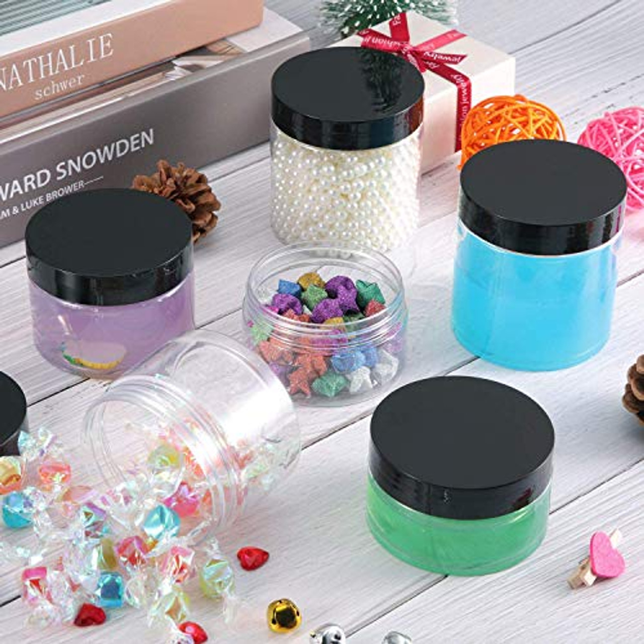 24 Pieces Clear Plastic Round Storage Jars Wide-Mouth Plastic Containers  Jars with Lids for Storage