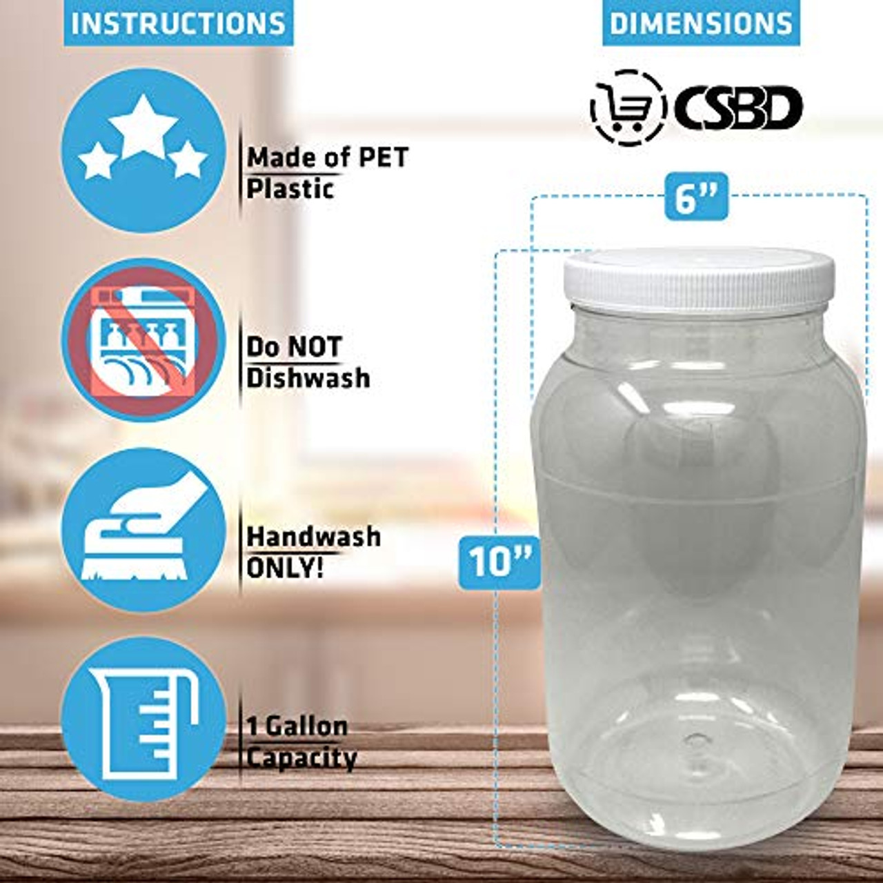 1 Gallon Clear Plastic Jars With Ribbed Liner Screw On Lids, BPA