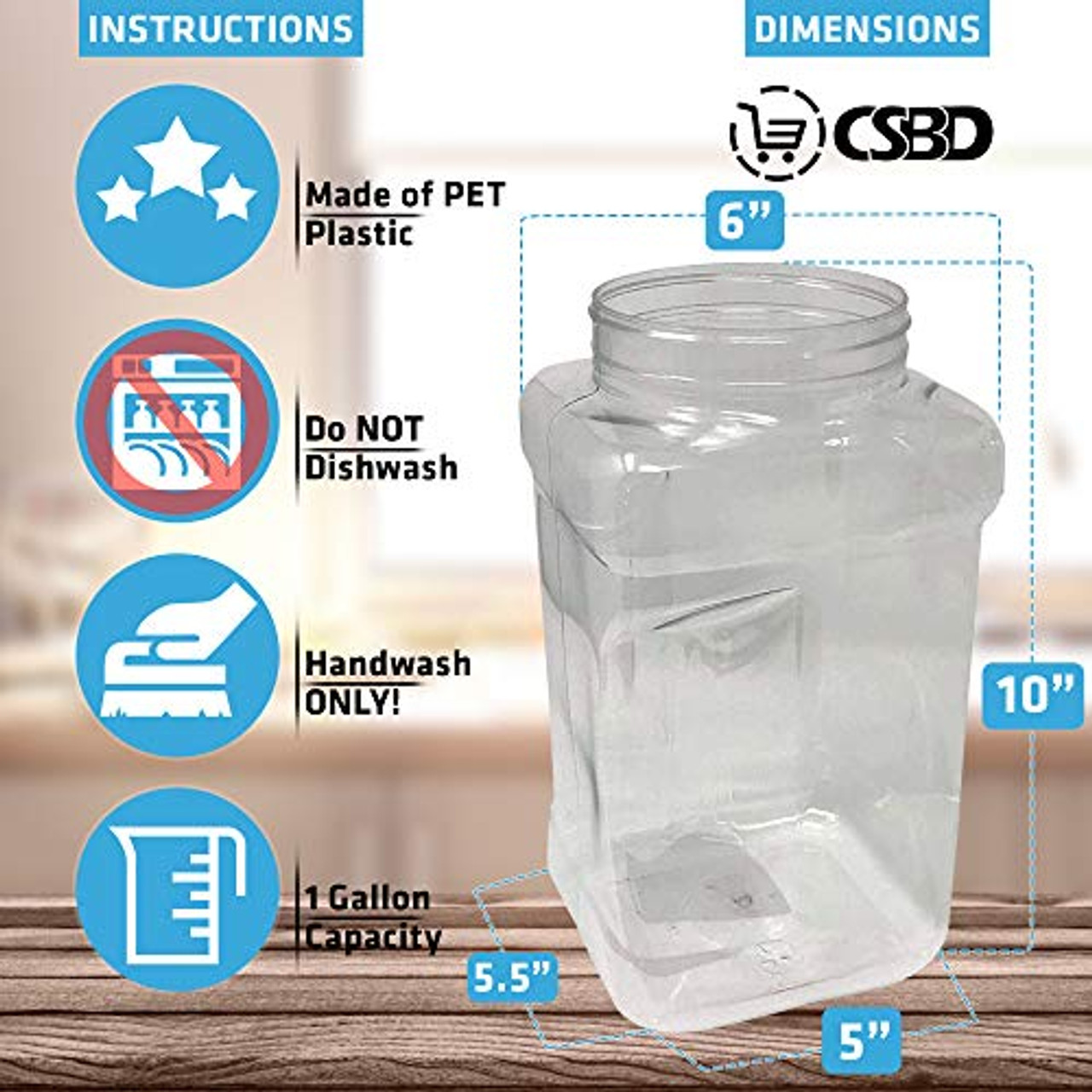 1 Gallon Clear Plastic Jars with Ribbed Liner Screw On Lids, BPA Free, PET  Plastic, Made