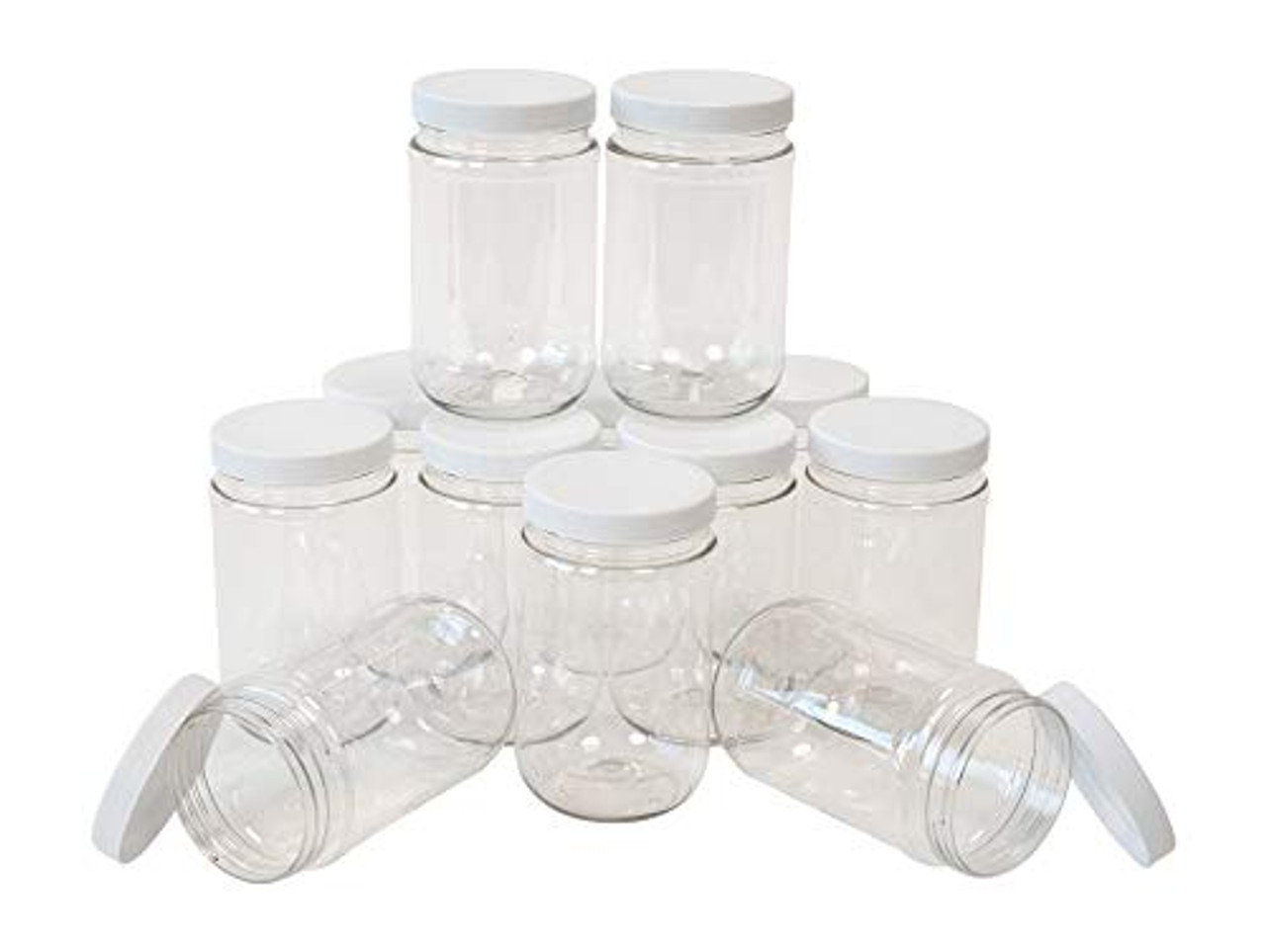 Wide-Mouth Glass Jars - 12 oz, Plastic Cap