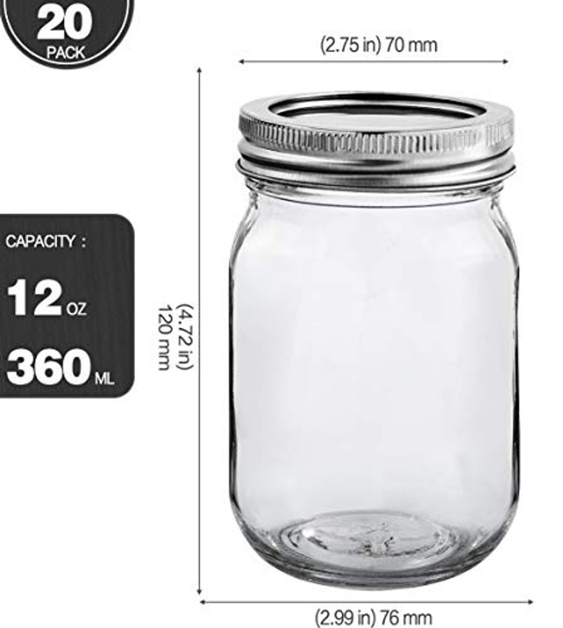 KAMOTA Mason Jars 16 oz With Regular Lids and Bands, Ideal for Jam, Honey,  Wedding Favors, Shower Favors, Baby Foods, DIY Magnetic Spice Jars, 12  PACK, 20 Whiteboard Labels Included 