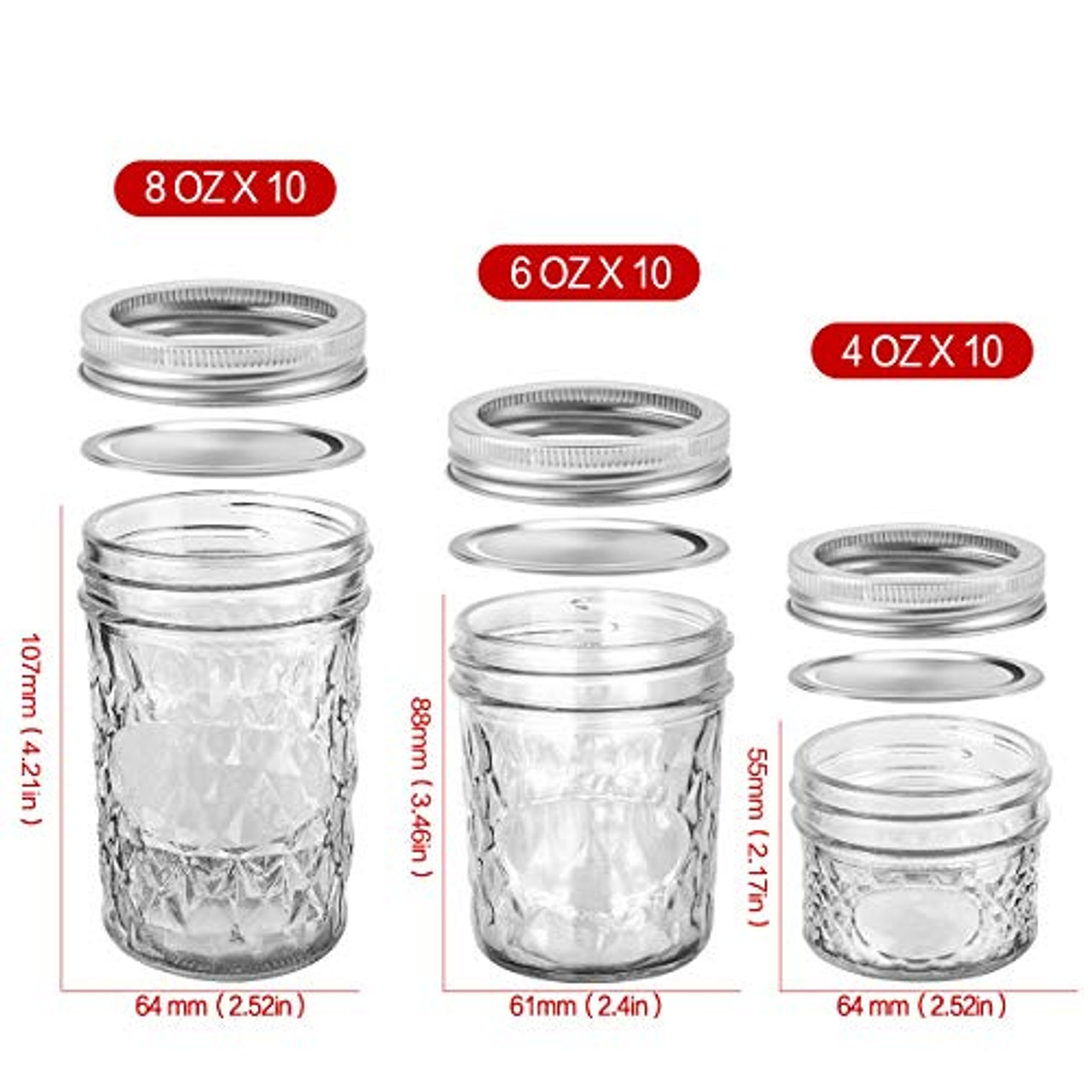 Mason Jars Canning Jars, Jelly Jars With Regular Lids,Magnetic Spice Jars,  4 OZ x 10