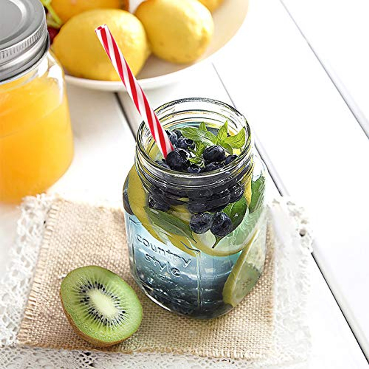 6 Pcs 16oZ Mason Drinking Jars with Lids 100% Recycled Glass Bottles and Drinking  Straws