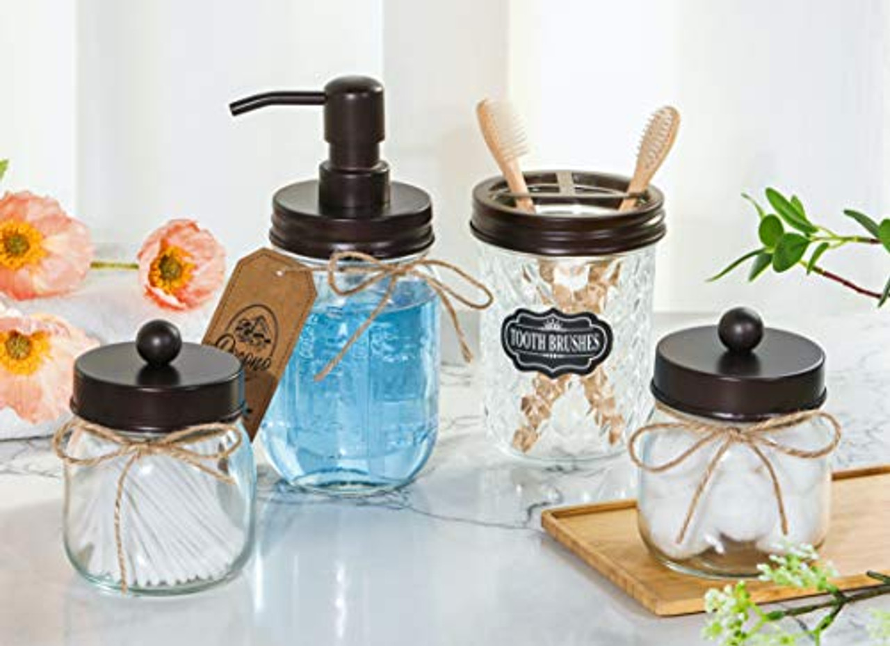 Premium Mason Jar Bathroom Accessories Set (6PCS) - Lotion Soap Dispen –  Gift Oyster