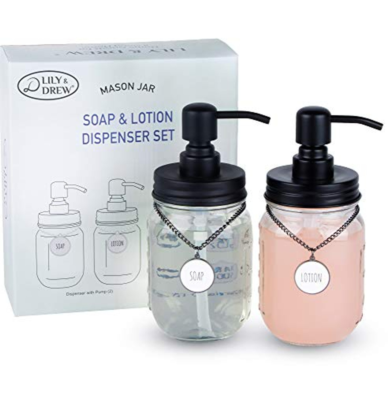 Mason Jar Bathroom Gift Set (4 pcs) - Lotion/Soap Dispenser