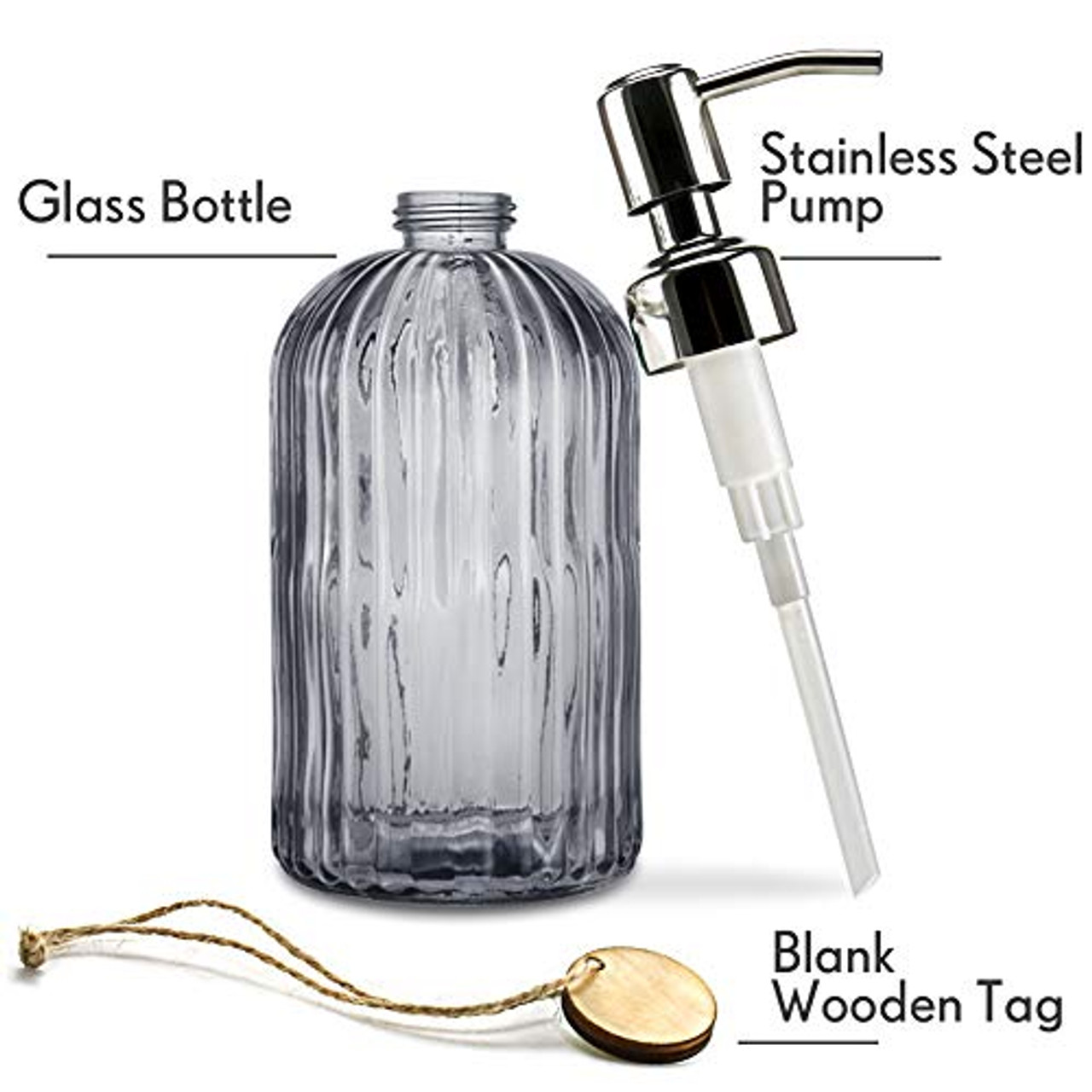 Sunrise Premium 2-Pack 16 oz Amber Glass Hand Dish Soap Dispenser with Plastic Pump, Empty Refillable Soap Pump Dispenser for Bathroom and Kitchen