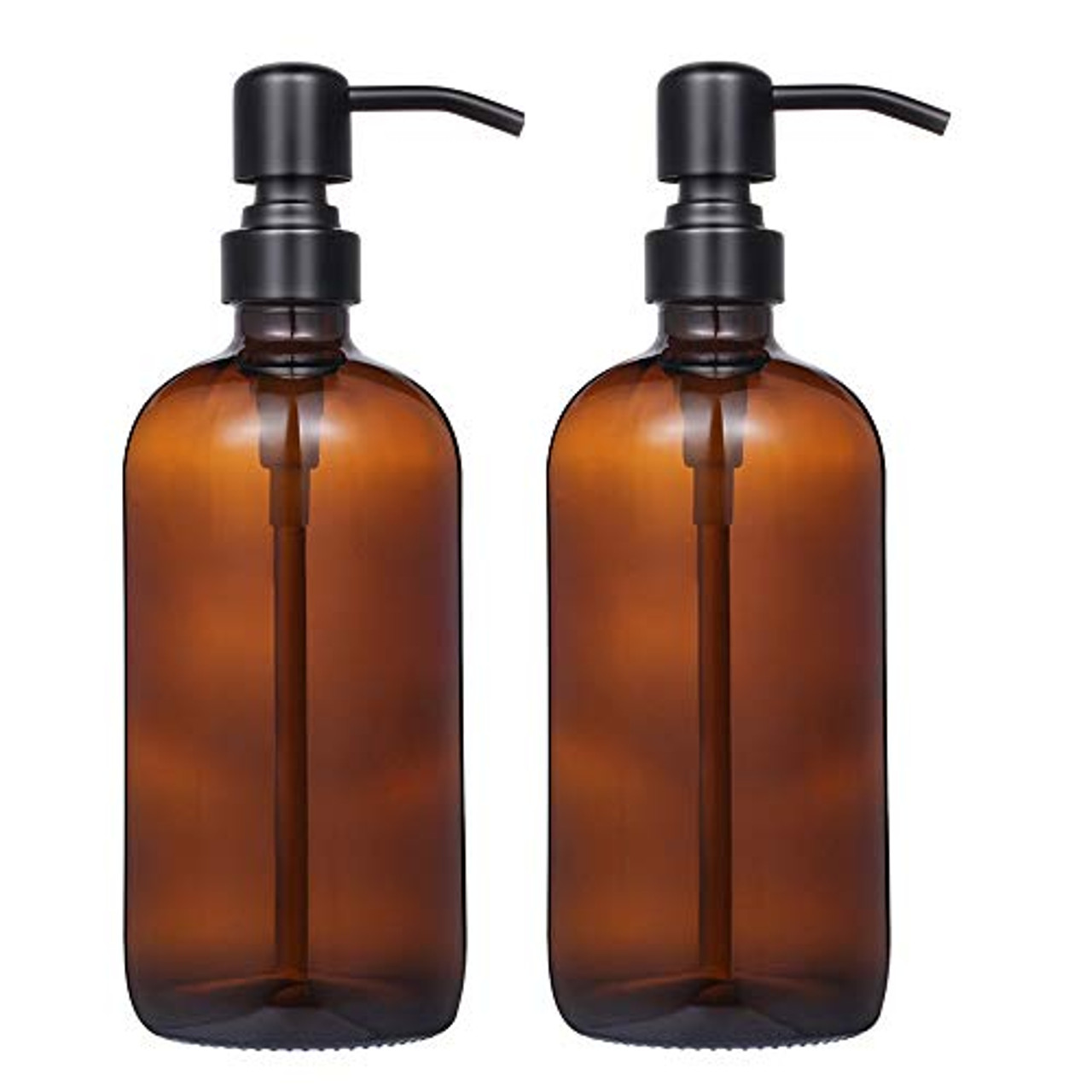 Download 2 Pack Thick Amber Glass Pint Jar Soap Dispenser With Matte Black Stainless Steel Pump 16ounce Boston Round Bottles Dispenser With Rustproof Pump For Essential Oil Lotion Soap