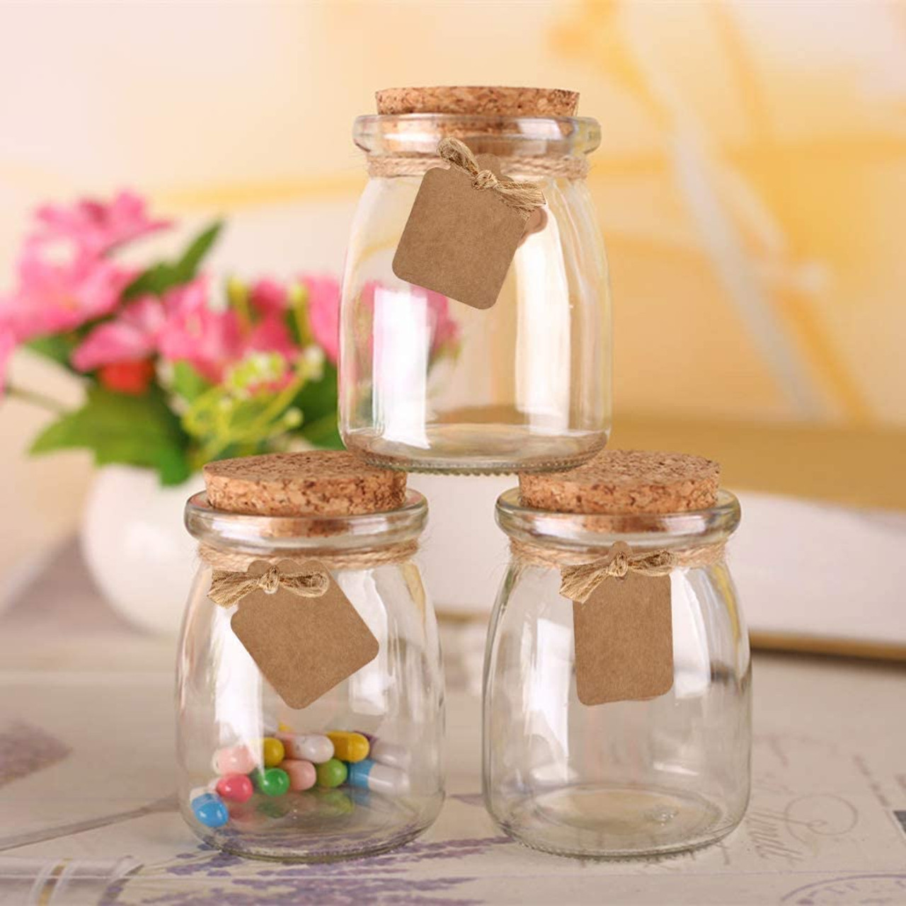 Small Clear Glass Square Jars With Cork Set of 4 3 Oz. 90 Ml With Cork DIY  Homemade Jam Spices Gift Jars Wedding Party Small Jar Favor 