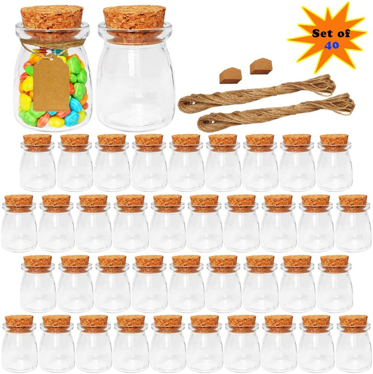 12pcs 4 x 2 Inches Small Glass Favor Jars, Milk Glass Bottles with Cork  Lid. 3.4