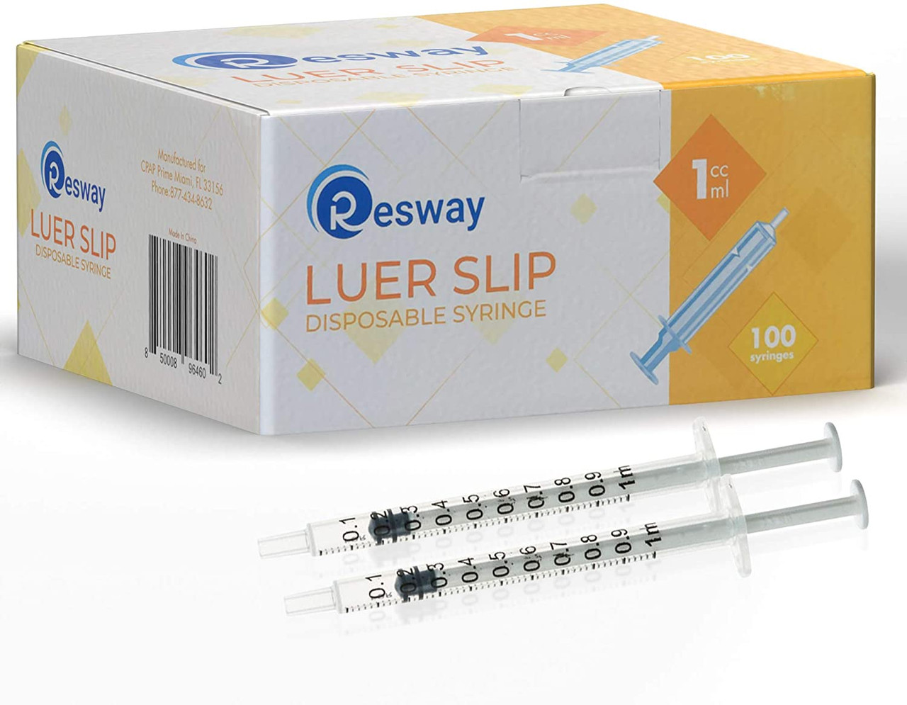1ml Luer Slip Tip Syringe No Needle, 100 Pack Disposable Sterile  Individually Wrapped