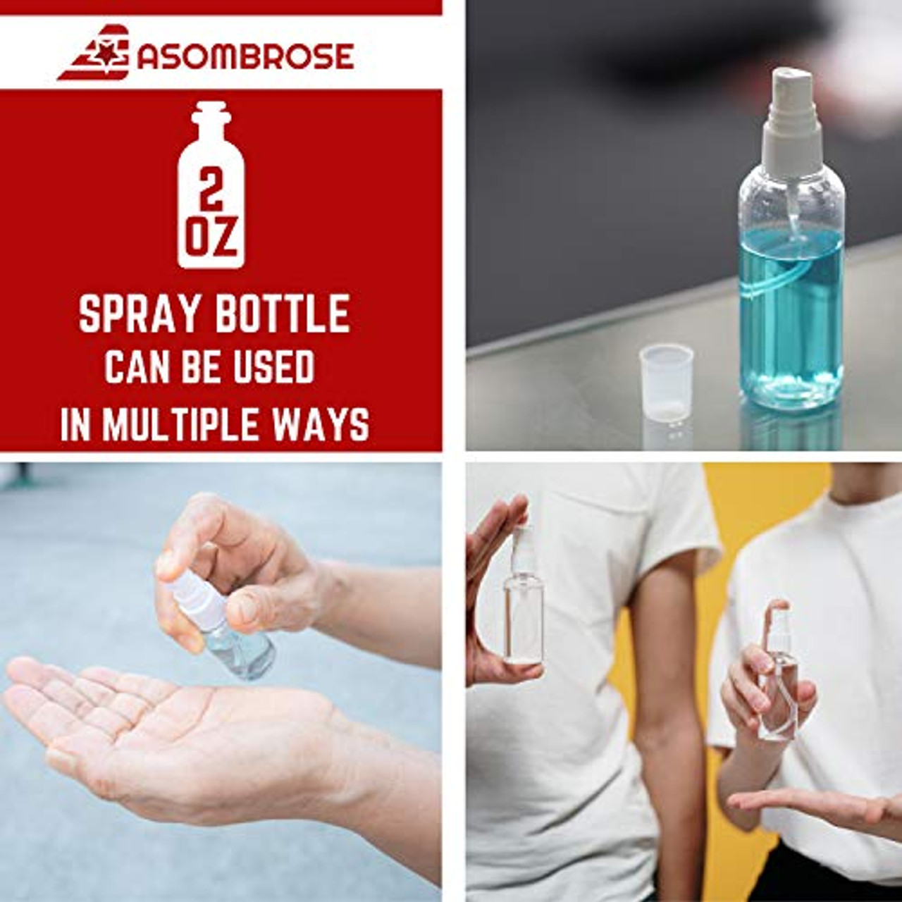 Asombrose 2 oz/60ml Small Spray Bottle Pack of 4 for Cleaning Solutions,  Essential Oils and