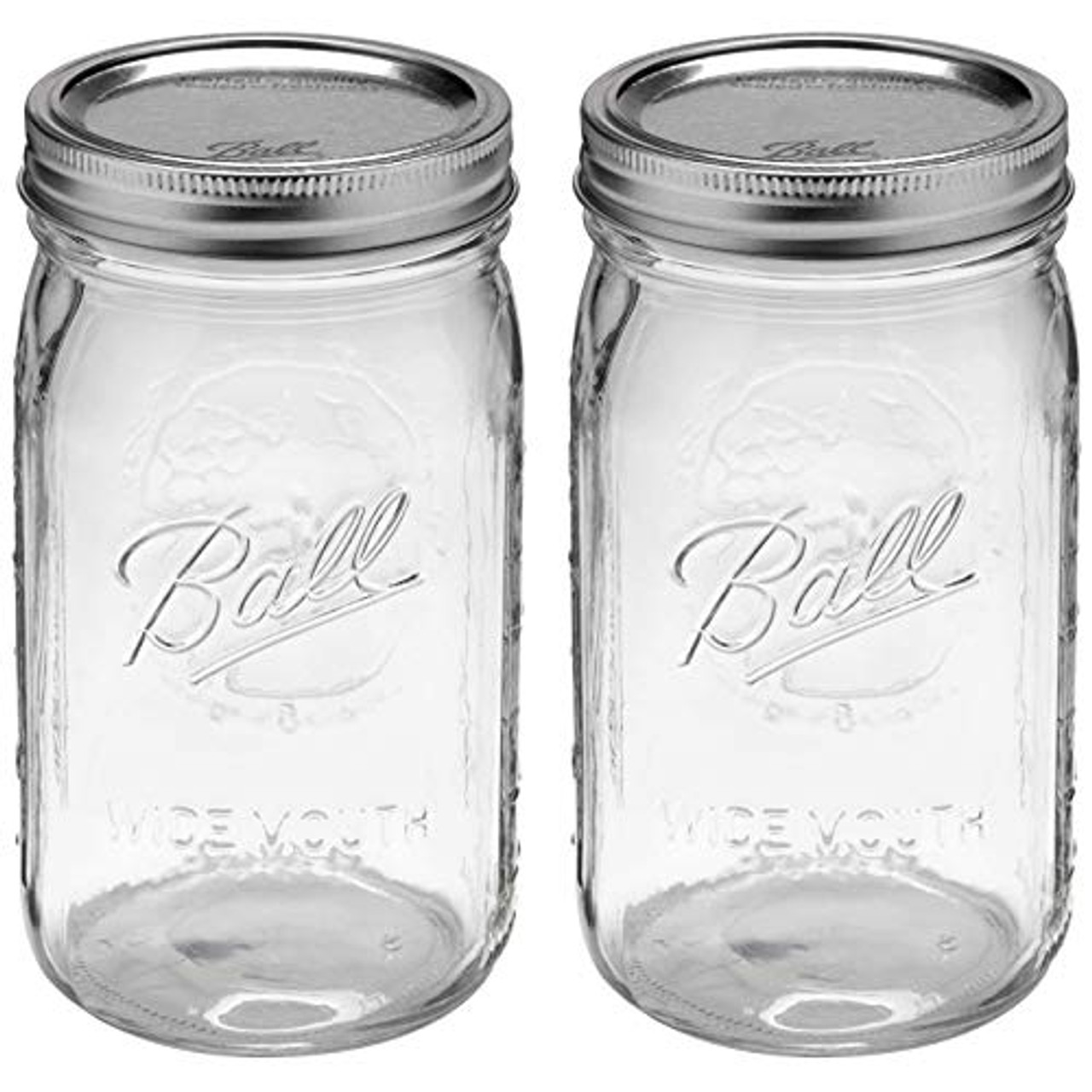 Choice 32 oz. Quart Wide Mouth Glass Canning / Mason Jar with Silver Metal  Lid and Band - 12/Pack