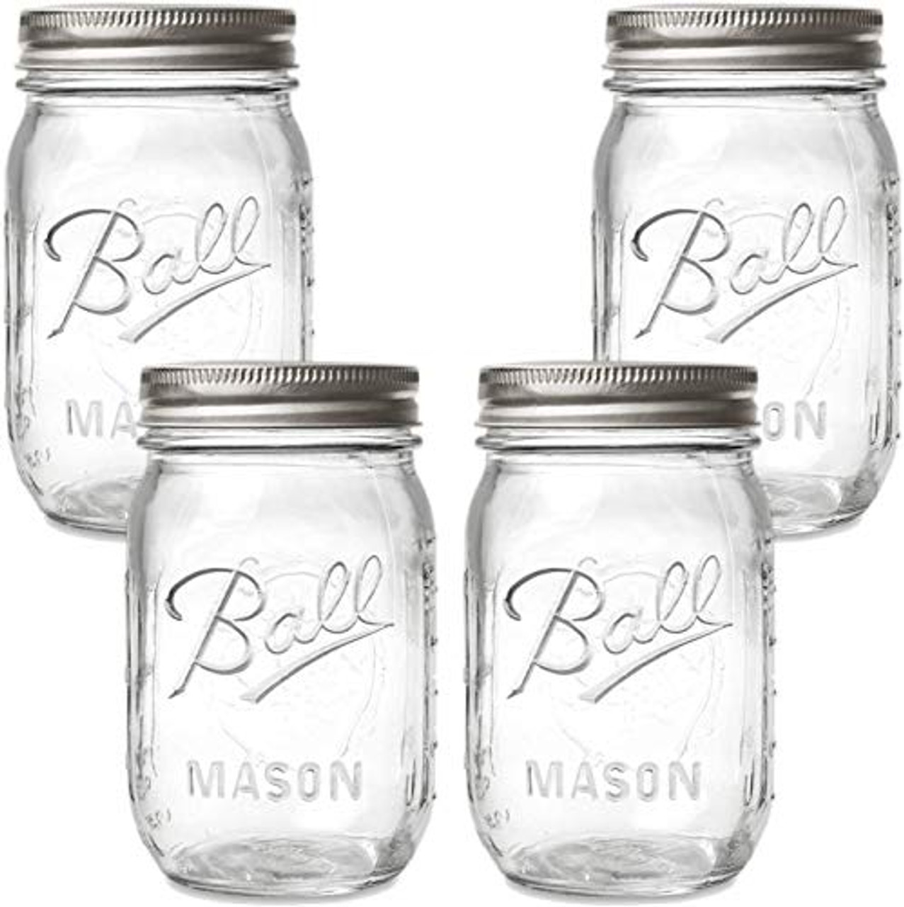 Wide Mouth Mason Jars 24 oz - (2 Pack) - Ball Wide Mouth 24-Ounces Pint and  a Half Mason Jars With Airtight lids and Bands - Clear Glass Mason Jars