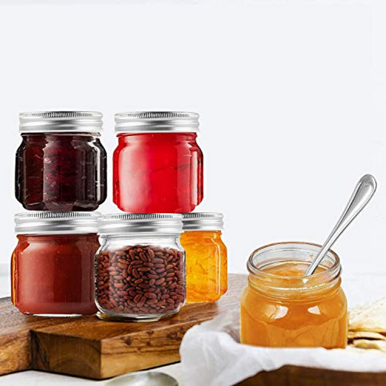 Mason Jars with Airtight Lids, Labels and Measures - Set of 6 Wide Mouth / 8 oz | JoyJolt