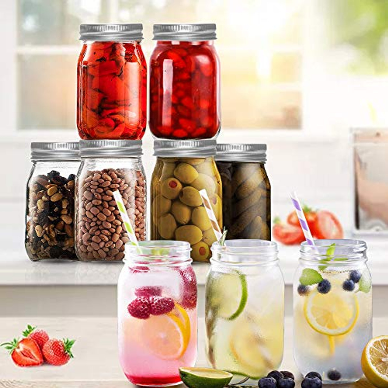 [Newest Superb Version]EAXCK 8 oz Mason Jars with Lids and Bands 6  PACK,Wide Mouth Canning Jars Honey Jars Ideal for Food