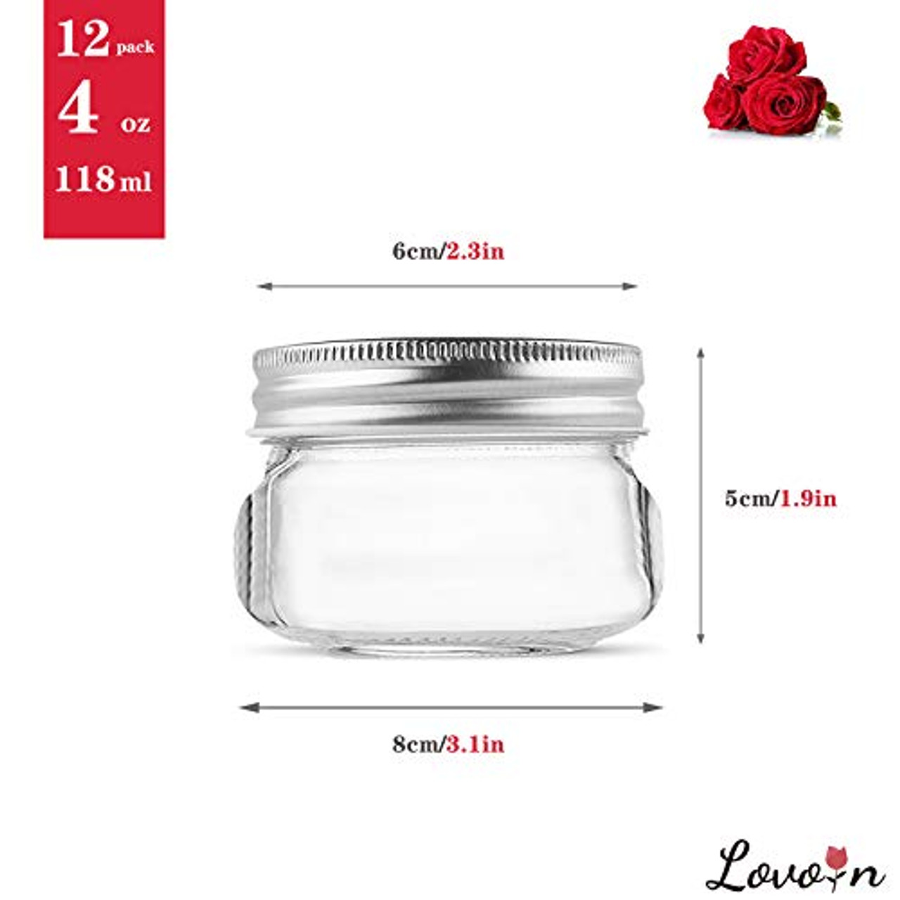 1 oz Clear Thick Glass Straight Sided Jar with White Metal Airtight Lid (12 Pack)