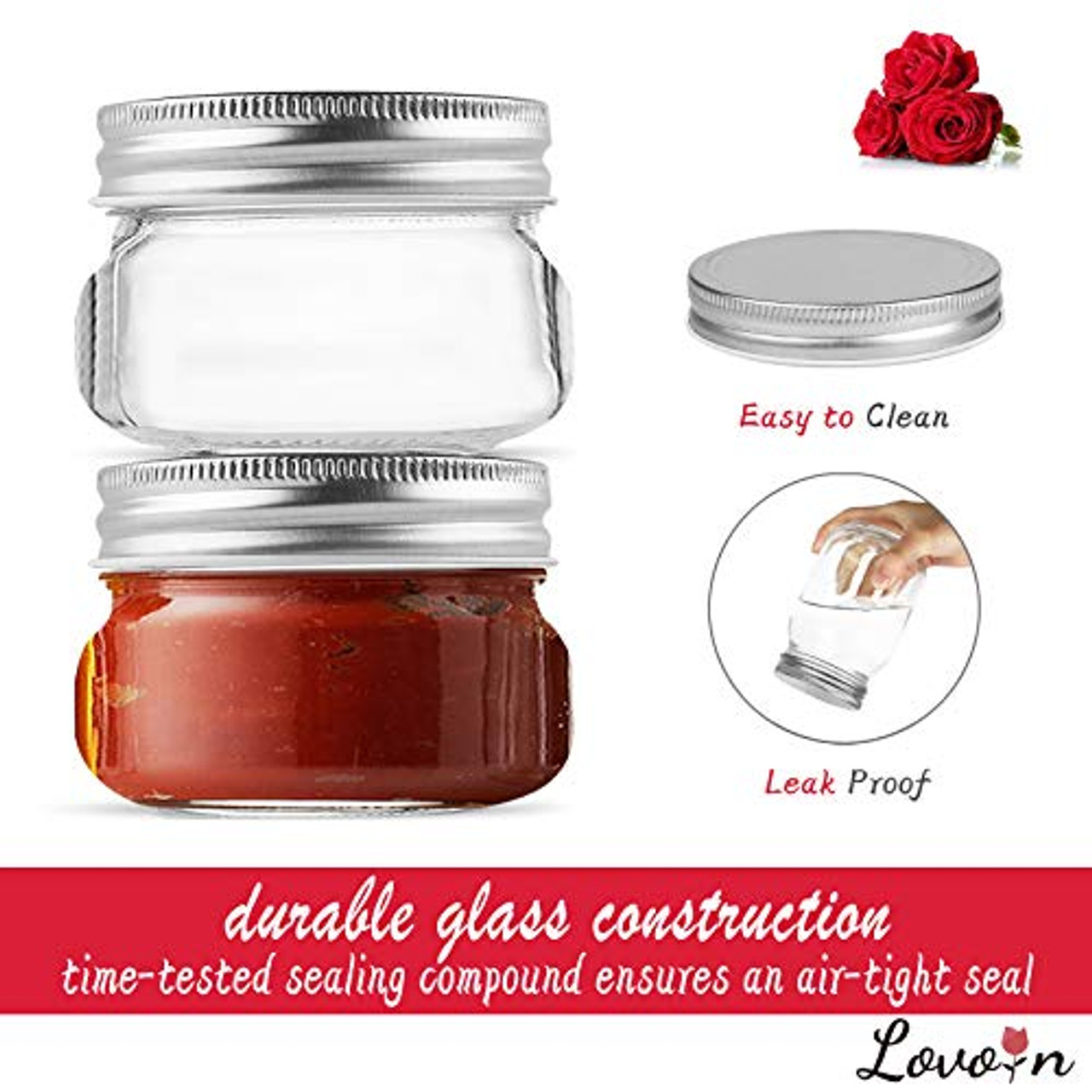 Small Glass Mason Jars 4 Ounce Mini Jars Full-Width Mouth, BPA Free Plastic Airtight  Lid
