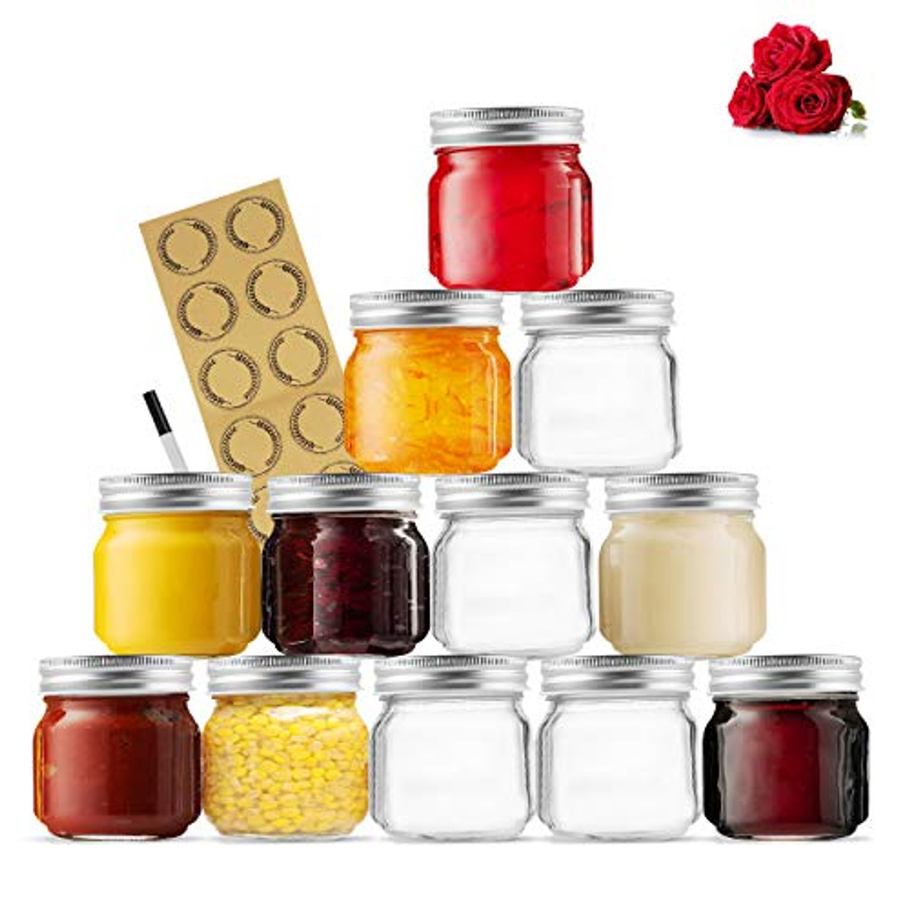 Mason Jars Glass Canning Jars, 4 OZ Jelly Jars With Regular Lids, Ideal for  Jam, Honey, Wedding Favors, Shower Favors, DIY Magnetic Spice Jars, 16 Pack