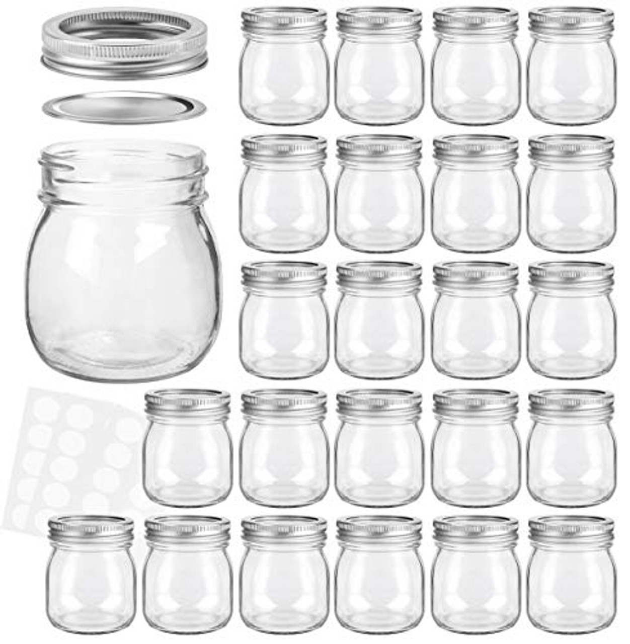 Mason Jars 12 oz With Regular Lids and Bands, 24 PACK, 30 Whiteboard Labels  Included