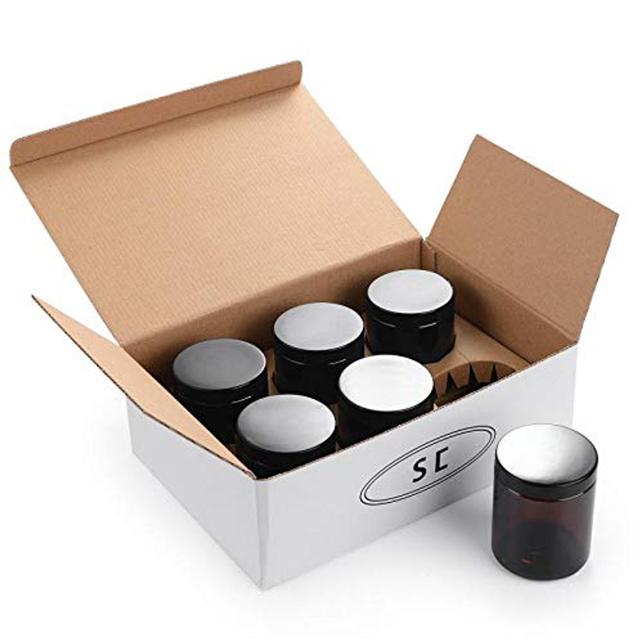 24 Pack, 8 OZ Thick Amber Round Glass Jars with Black Metal Lids - Empty  Candle Making Jar, Food Storage Containers, Canning/Mason Jar For Spice