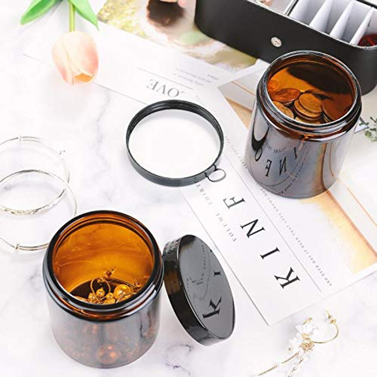 6pk 8oz Glass Jars With Metal Lids Candles Cosmetic Container Makeup  Storage Jars Empty Wide Mouth Clear Amber Glass Jars Tin Lids 