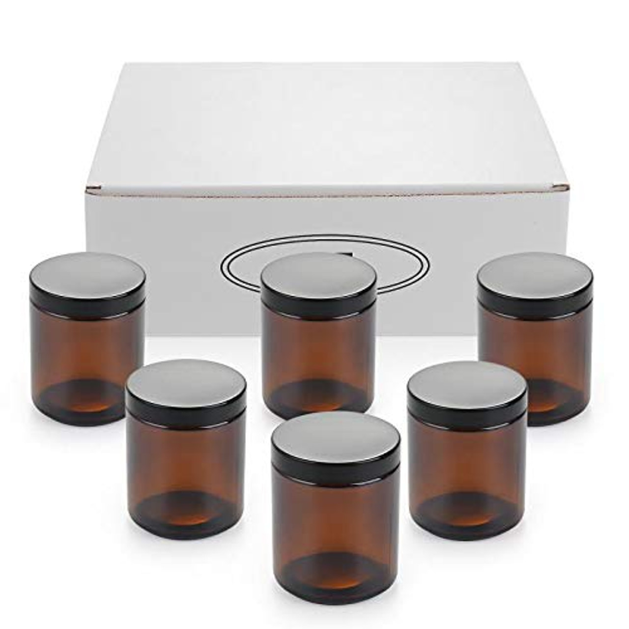 6pk 8oz Glass Jars With Lids Candles Cosmetic Container Makeup Storage Jars  Empty Wide Mouth Clear Amber Glass Jars Black Lid 