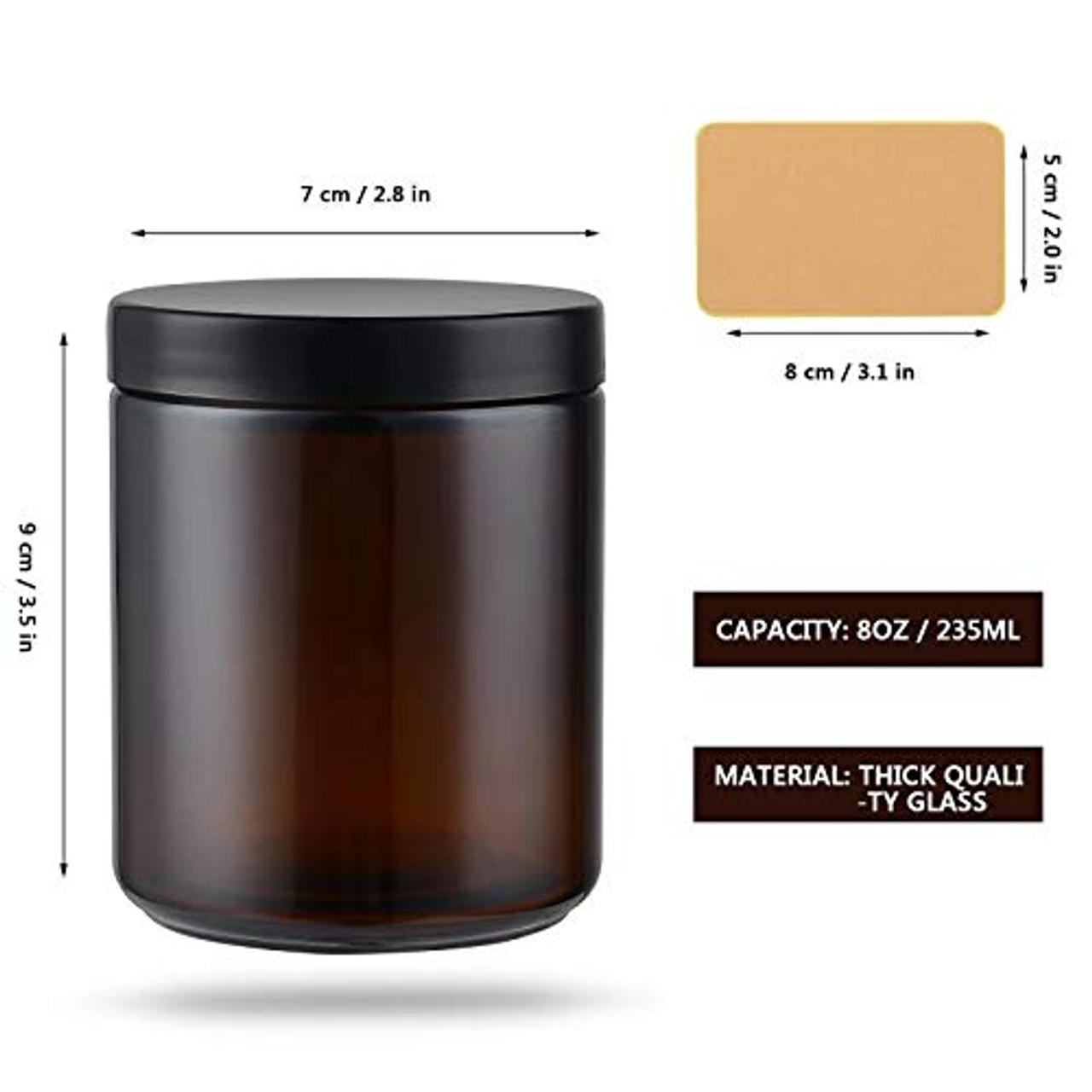 Nature Packaged Glass Amber 16oz Jar - 12 Packs, Empty Round Jars For  Beauty Products, Lotion, and Powders - Black Lid - Small Candle Jars