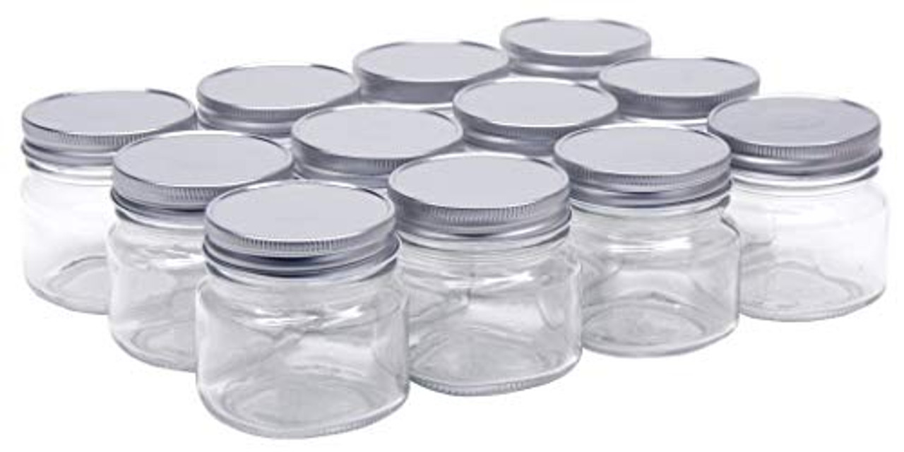NMS 8 Ounce Glass Straight Sided Regular Mouth Canning Jars - Case of 12 -  With Gold Lids