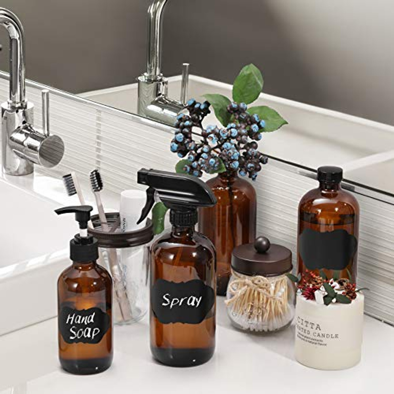 Amber Glass Apothecary Soap Dispenser - 12 oz