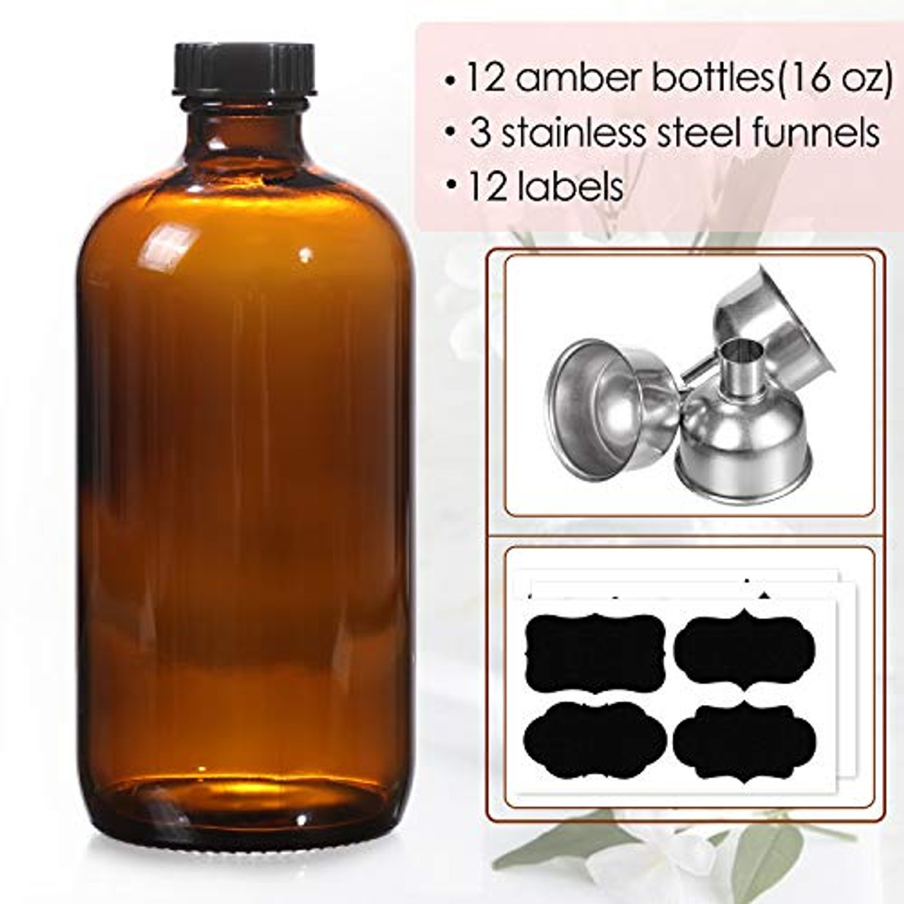 16OZ AMBER GLASS BOTTLES (28/400) LIDS SEPARATEL7